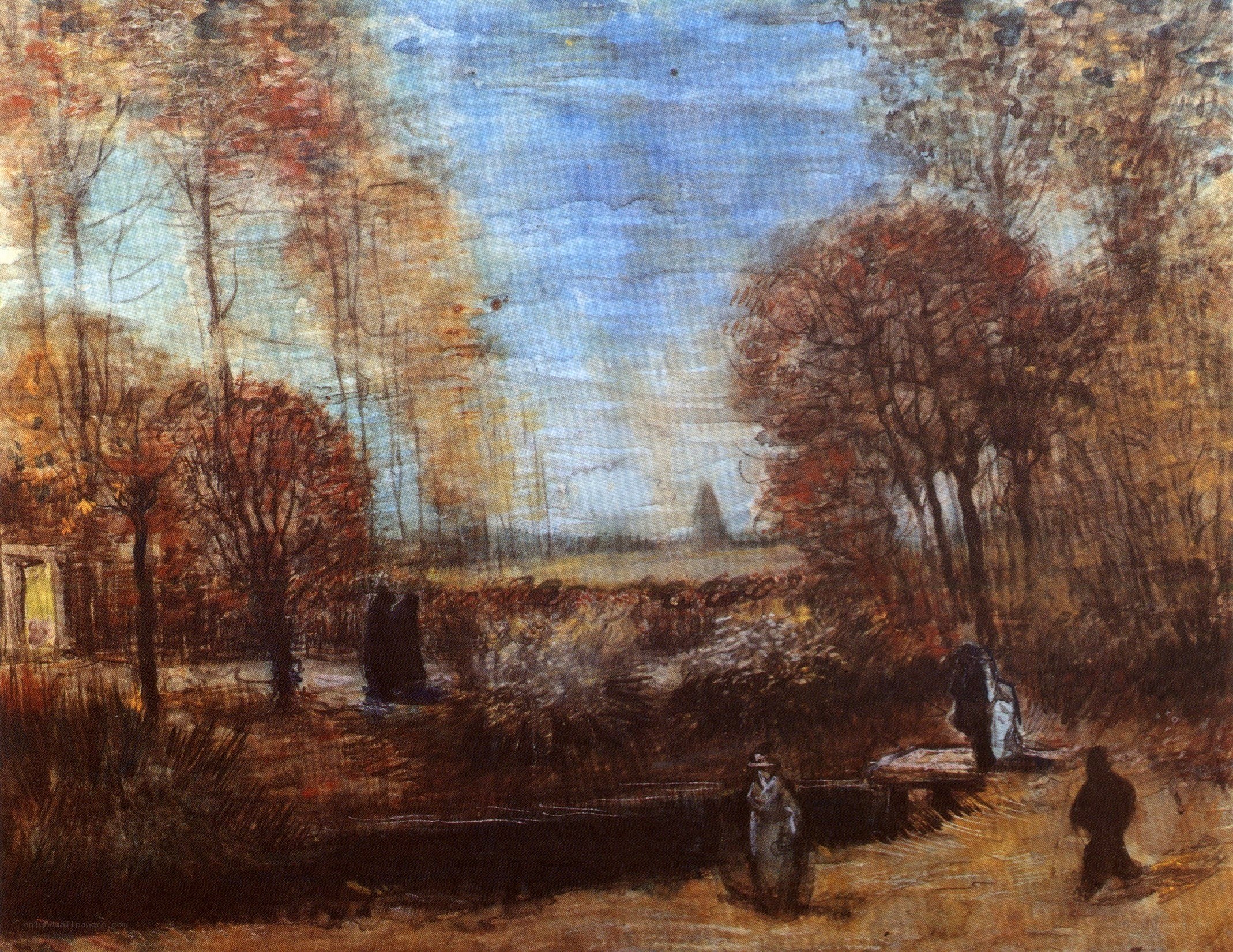 Autumn landscape with figures