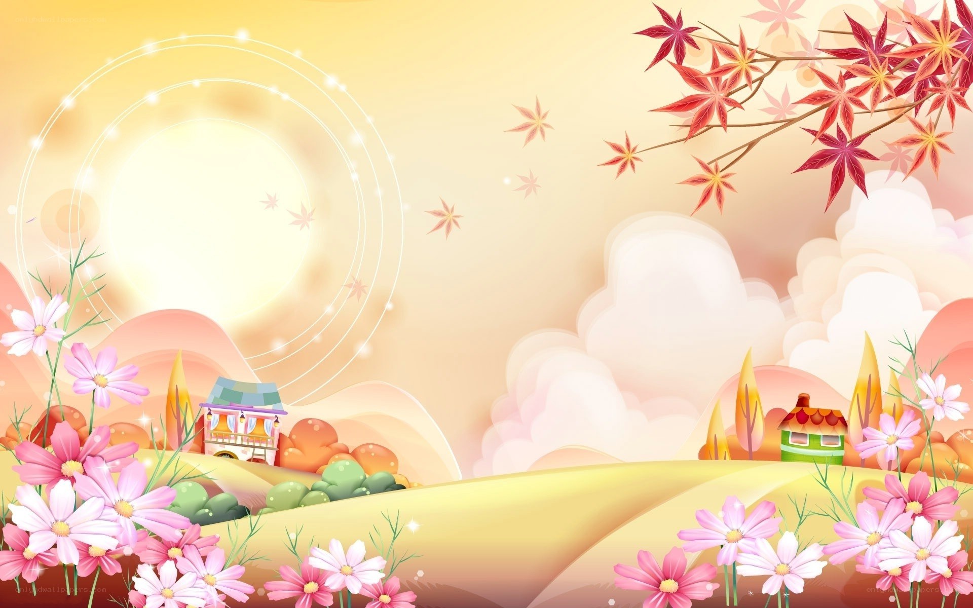 autumn landscape with flowers