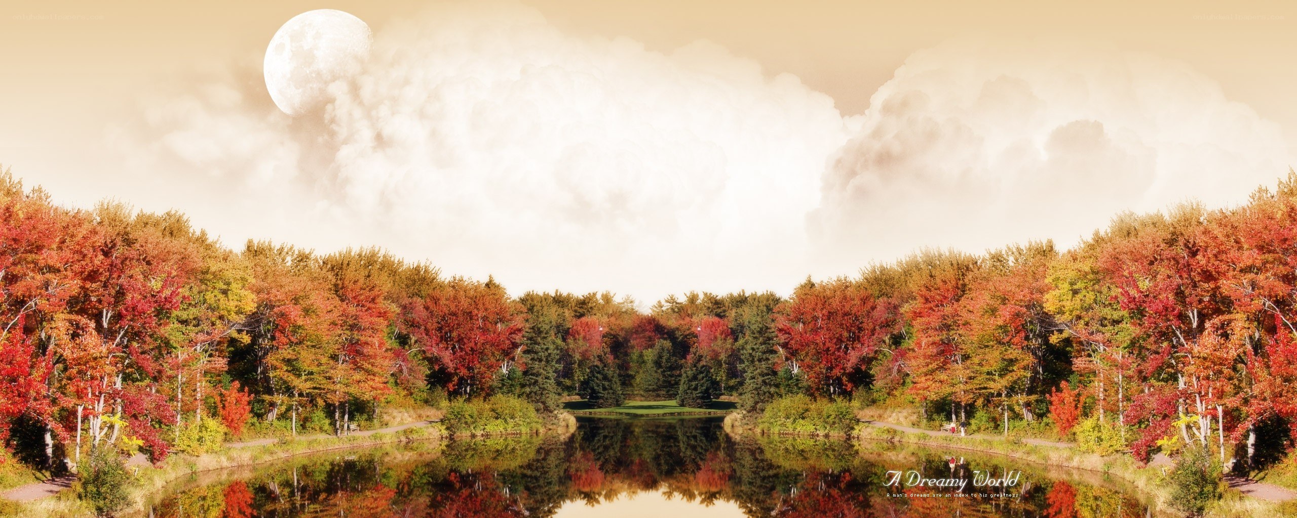 Autumn landscape with full moon