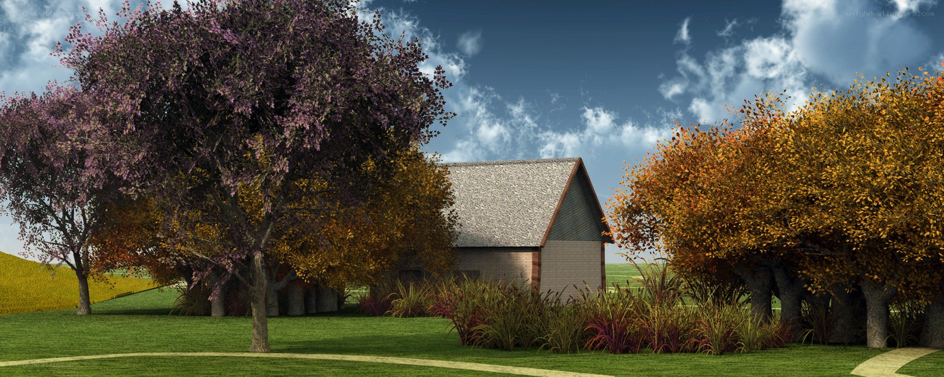 Autumn landscape with house