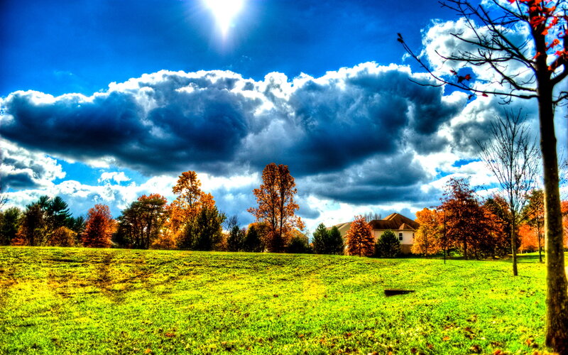 Autumn Landscape with House — Blue
