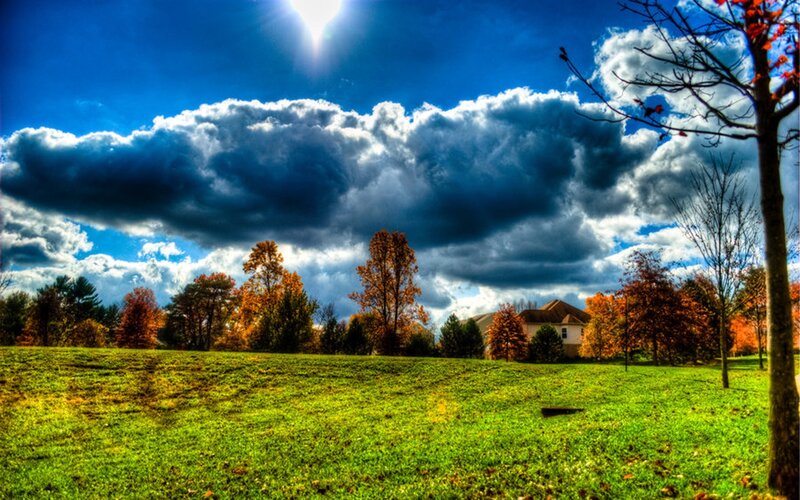 Autumn Landscape with House — Green