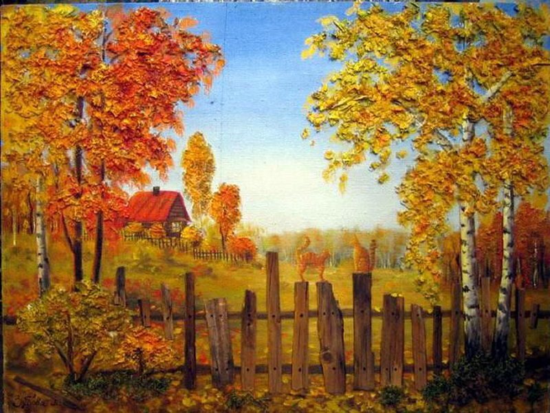 Autumn Landscape with House — Orange