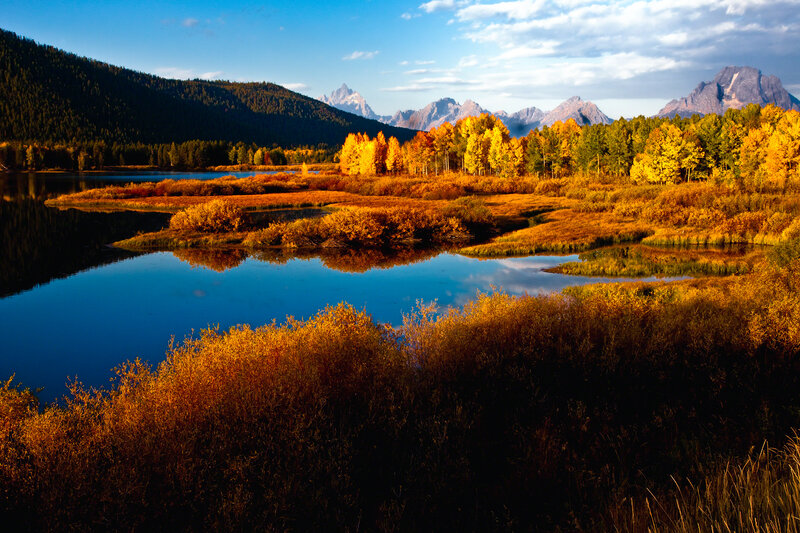 Autumn Landscape with Lake — Blue, Serene