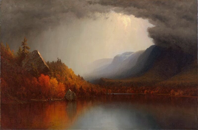Autumn Landscape with Lake — Orange, Dramatic, Painting
