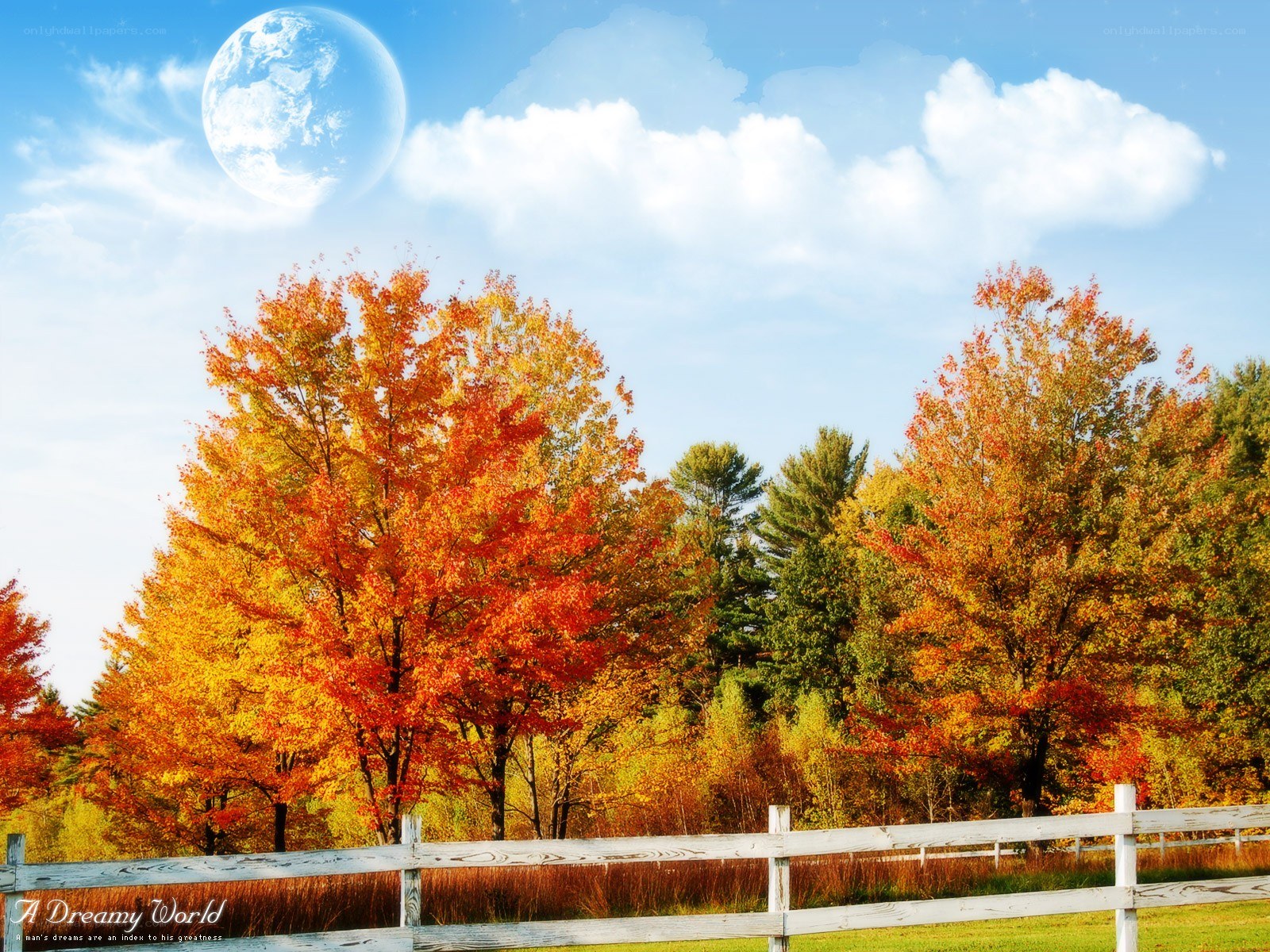 Autumn landscape with moon