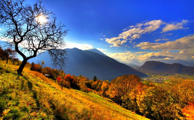 Autumn Landscape with Mountains — Blue