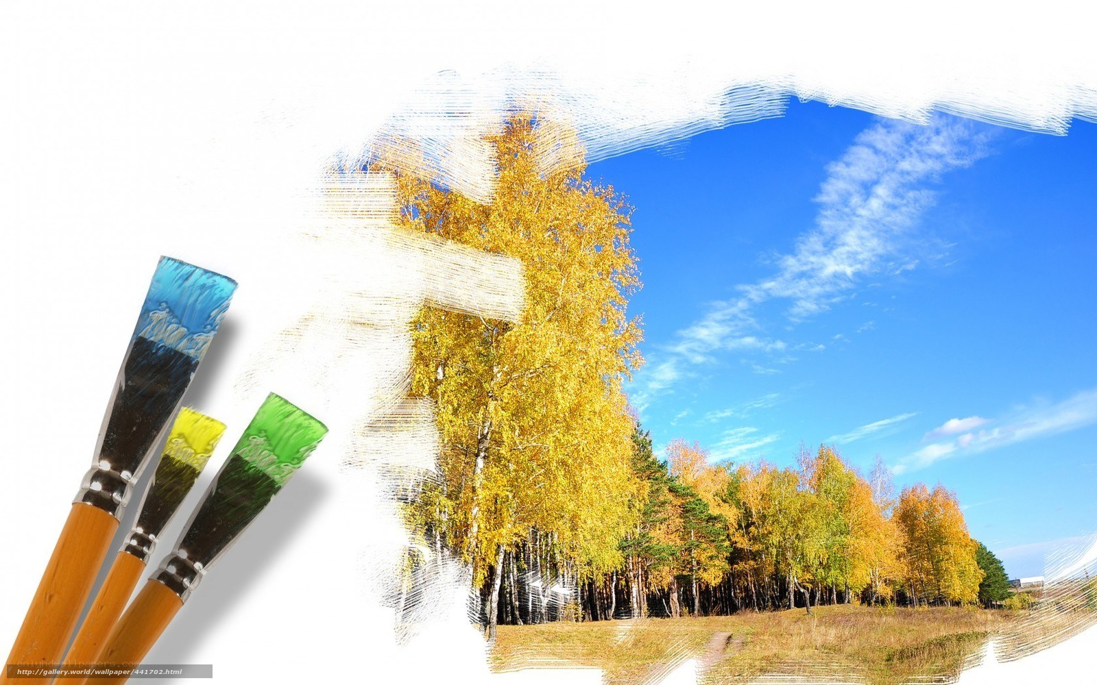 Autumn landscape with paintbrushes