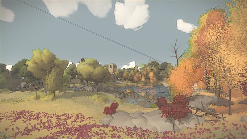 Autumn Landscape with Pond — Orange, Serene