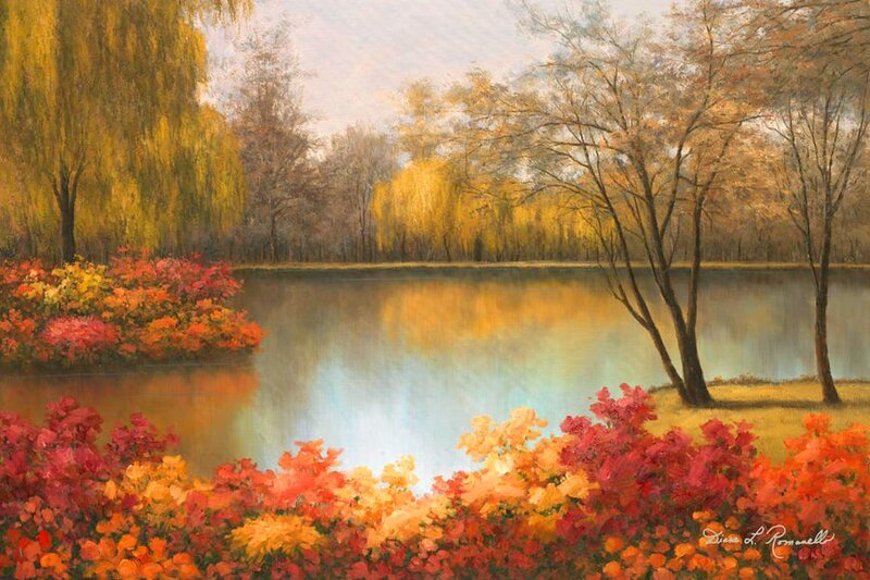 Autumn Landscape with Pond — Red