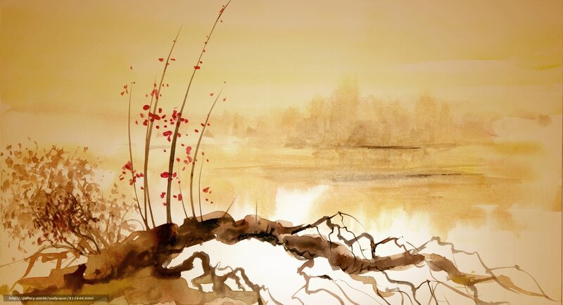 Autumn landscape with red leaves