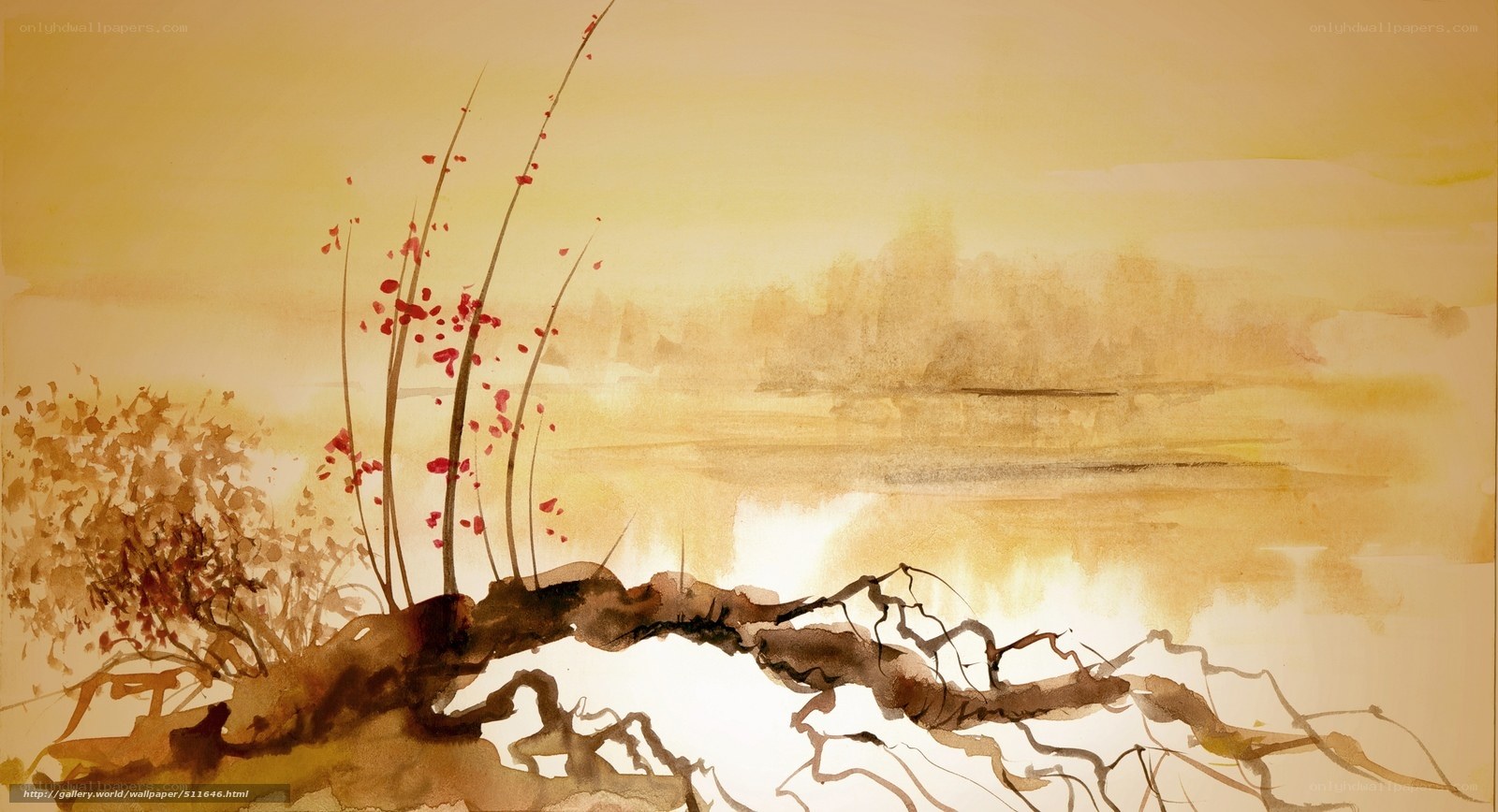 Autumn landscape with red leaves