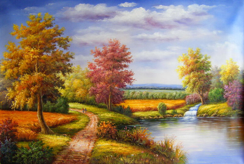 Autumn Landscape with River — Blue