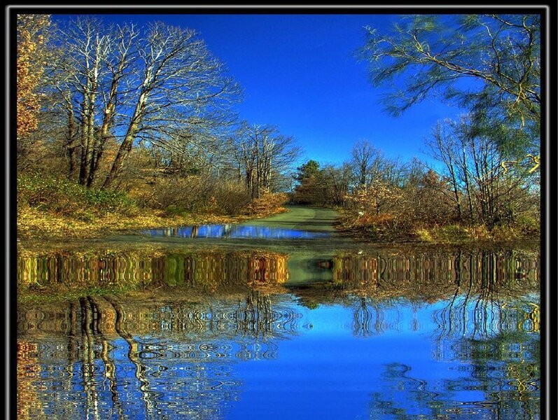 Autumn landscape with river reflection