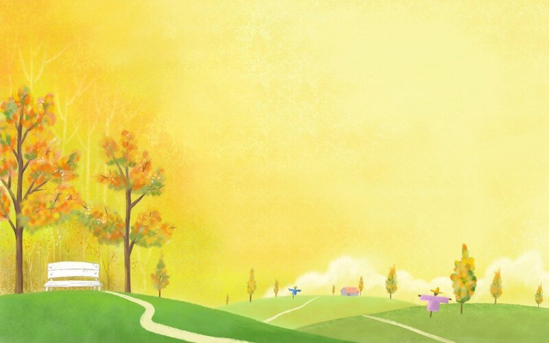 Autumn landscape with scarecrows