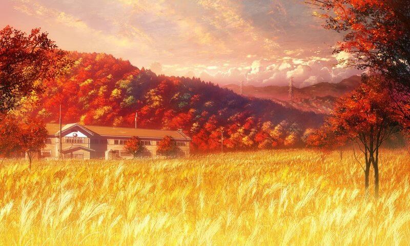 Autumn landscape with school