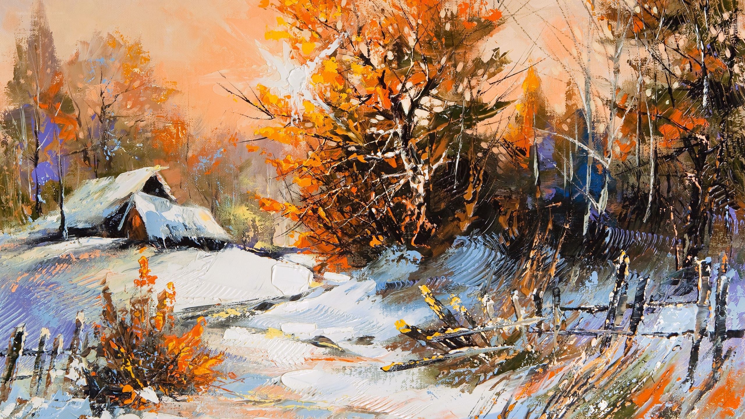 Autumn landscape with snow