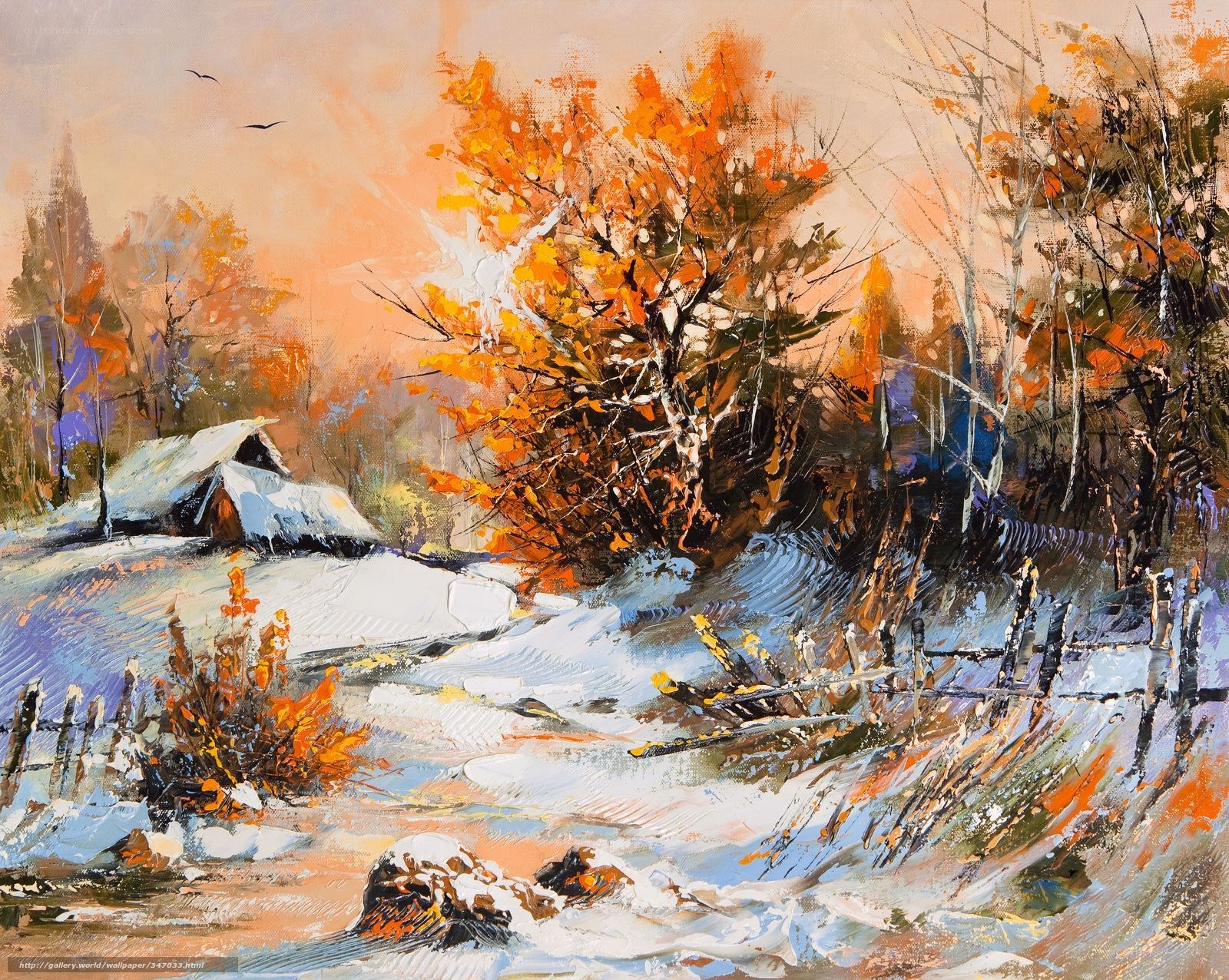 Autumn landscape with snow