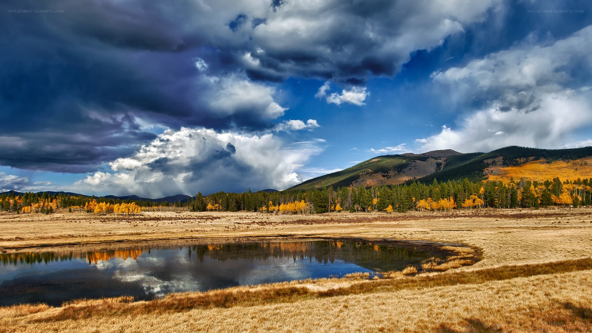 Autumn landscape with stormy sky