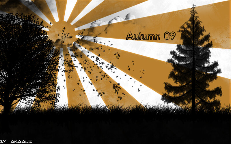 Autumn landscape with sunburst