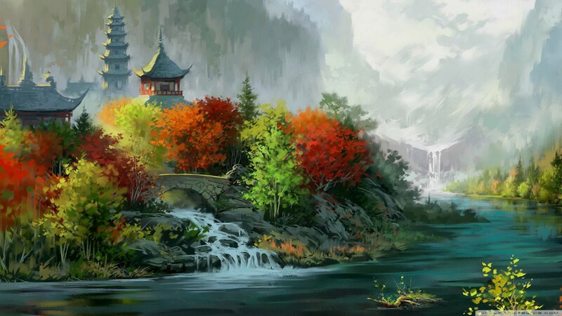 Autumn Landscape with Temple