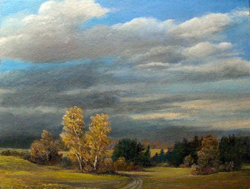 Autumn Landscape with Trees — Blue