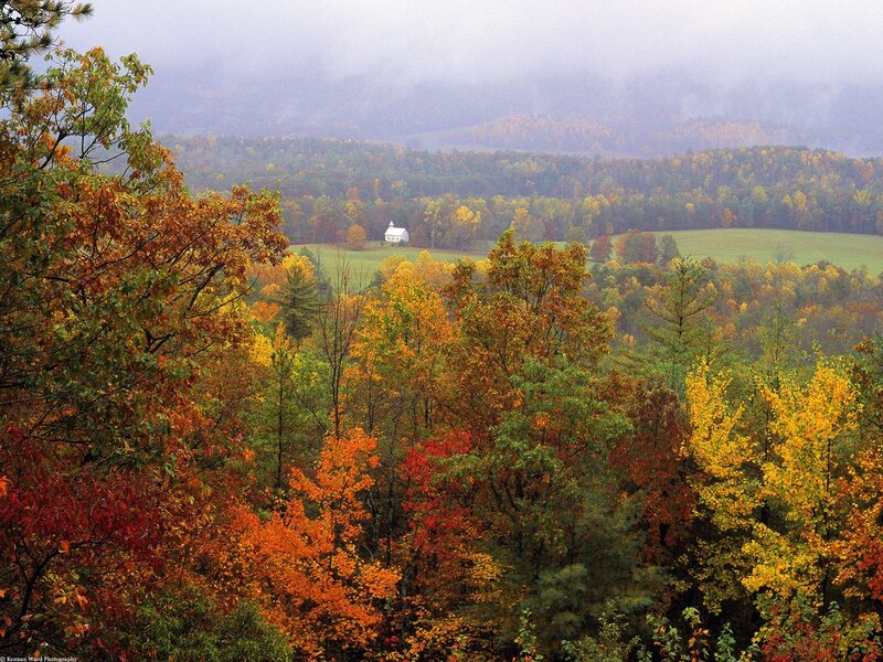 Autumn landscape with white church