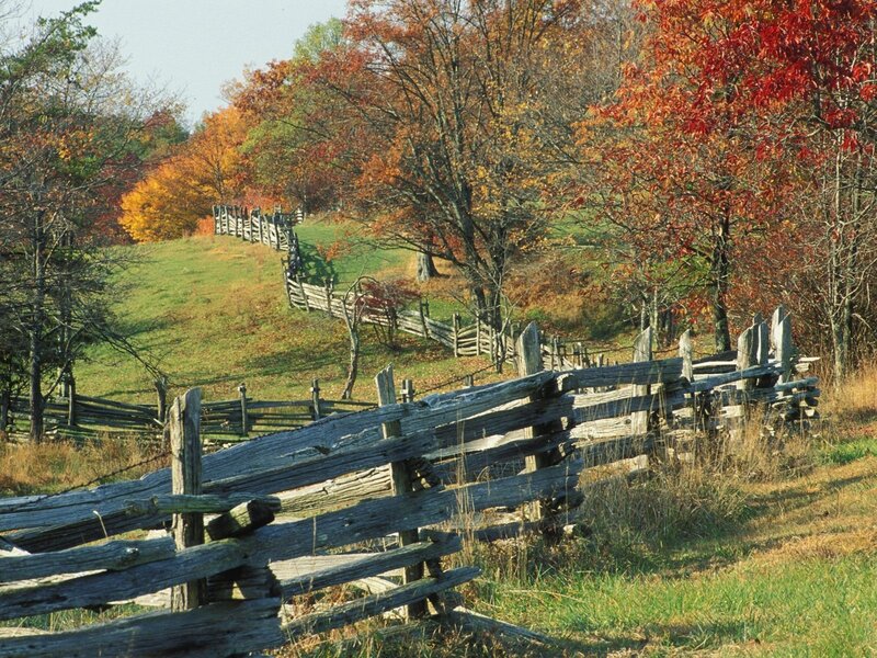 Autumn landscape with wooden fence