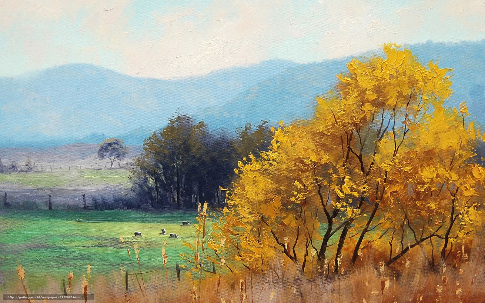 Autumn landscape with yellow trees