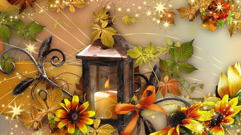 Autumn Lantern with Flowers