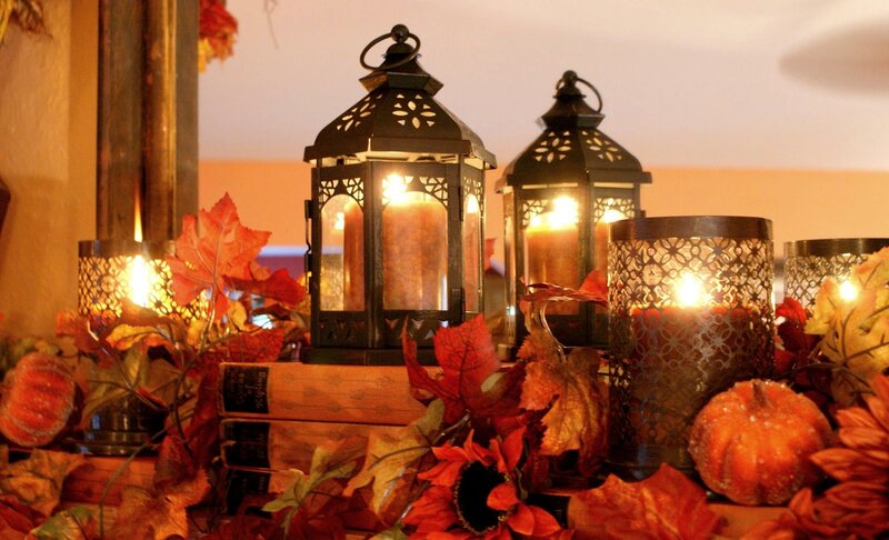 Autumn Lanterns and Leaves