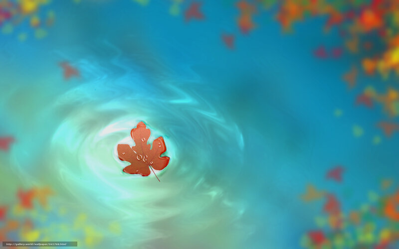 Autumn Leaf Floating — Blue, Serene, Digital Art