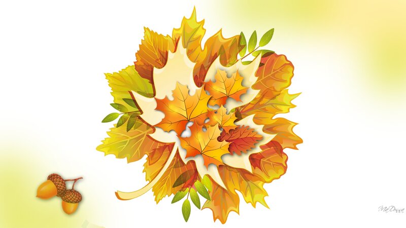 Autumn Leaves and Acorns — Yellow