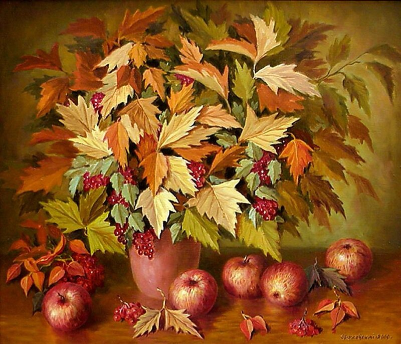 Autumn Leaves and Apples — Brown