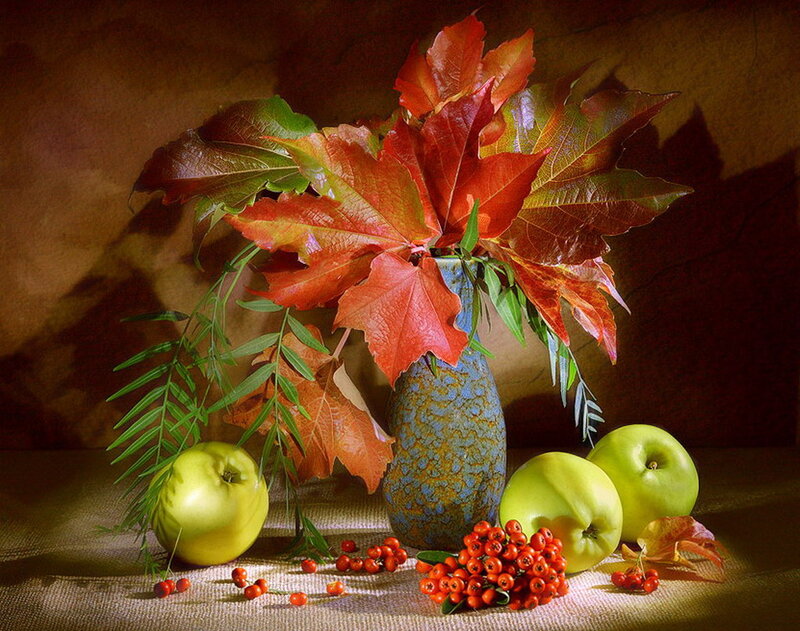 Autumn Leaves and Apples — Red, Dramatic