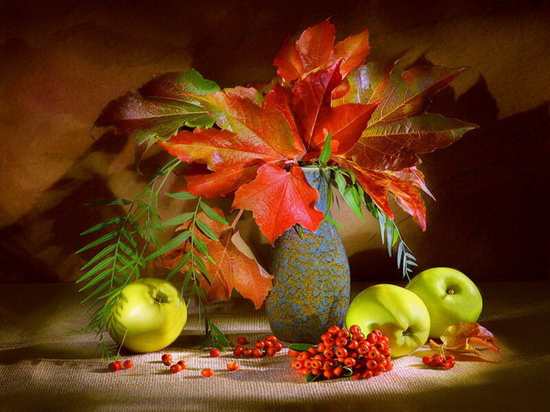 Autumn Leaves and Apples — Red