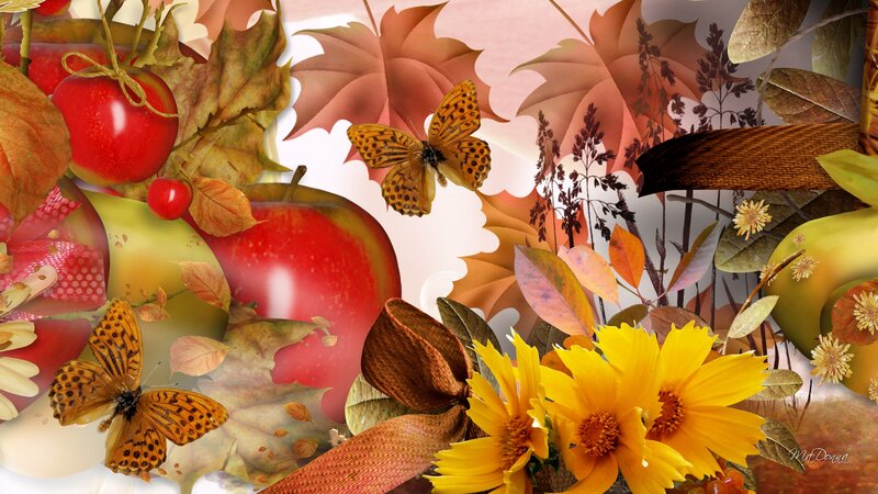 Autumn Leaves and Apples — Yellow, Festive