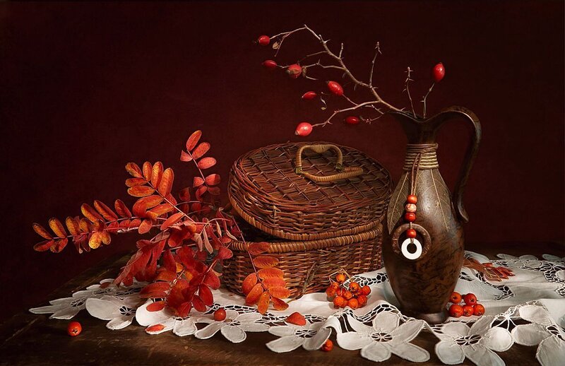 Autumn Leaves and Berries — Red, Dramatic