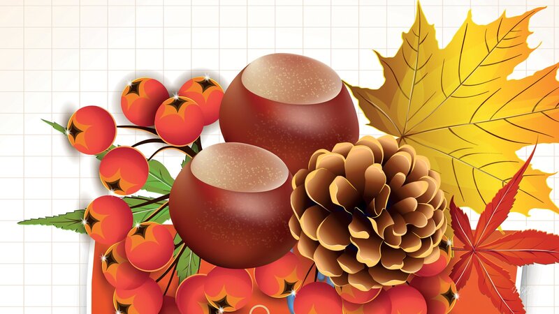 Autumn Leaves and Berries — Yellow, Festive