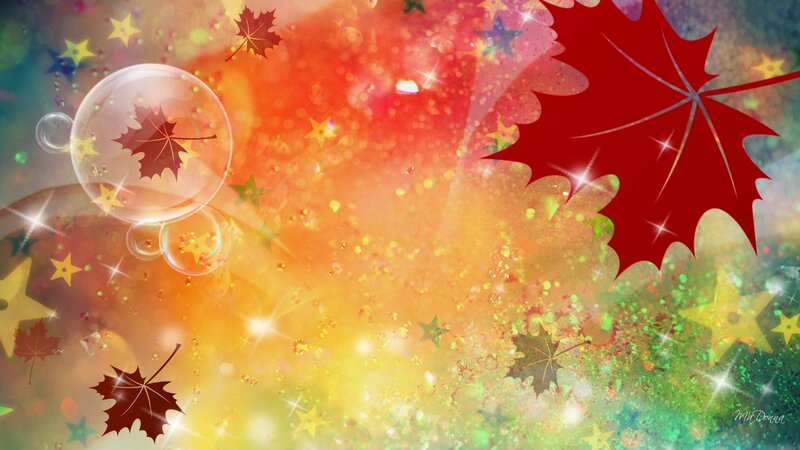 Autumn Leaves and Bubbles — Red