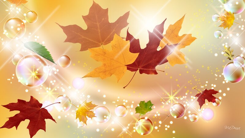 Autumn Leaves and Bubbles — Yellow