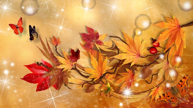 Autumn Leaves and Butterflies — Orange, Festive