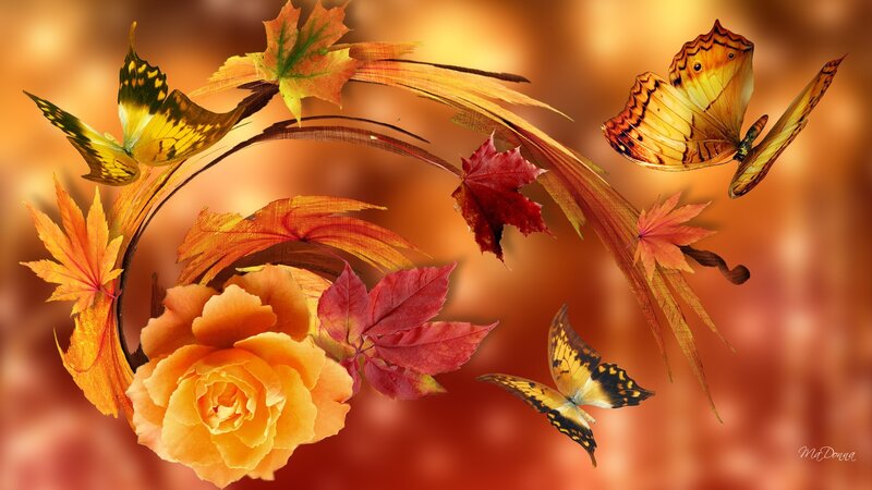 Autumn Leaves and Butterflies — Orange