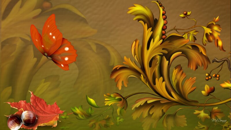 Autumn Leaves and Butterfly — Orange