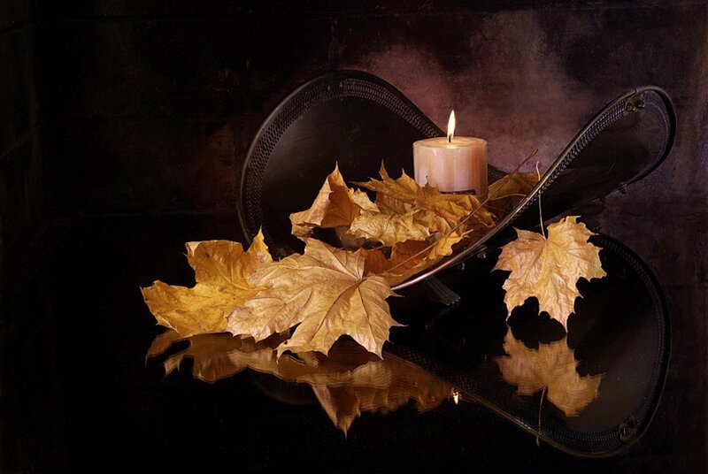 Autumn Leaves and Candle — Brown