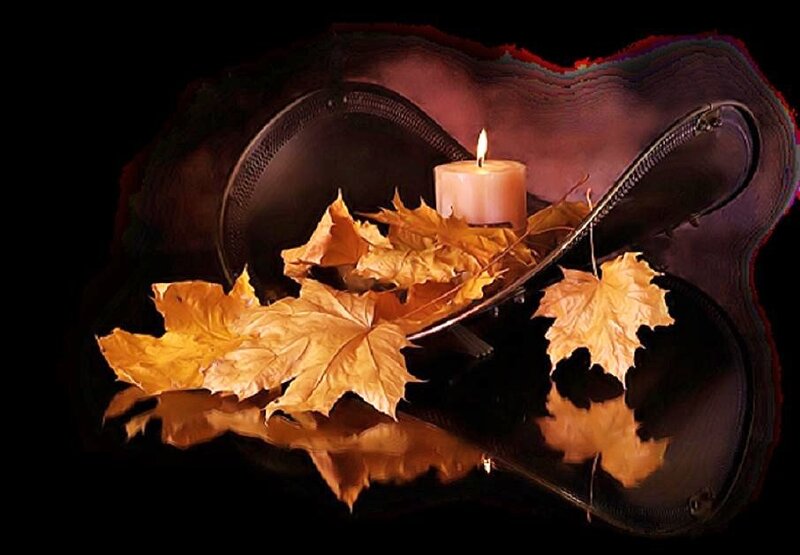Autumn leaves and candle