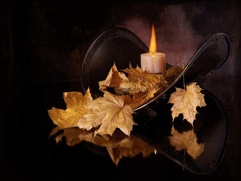 Autumn leaves and candlelight