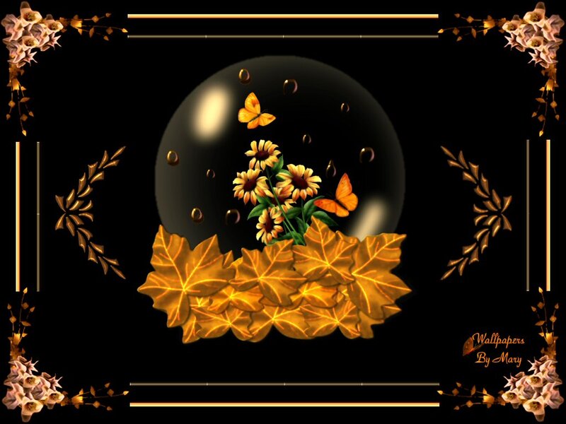 Autumn Leaves and Flowers — Black