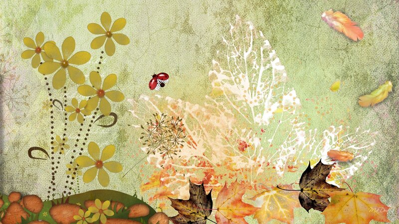 Autumn Leaves and Flowers — Green