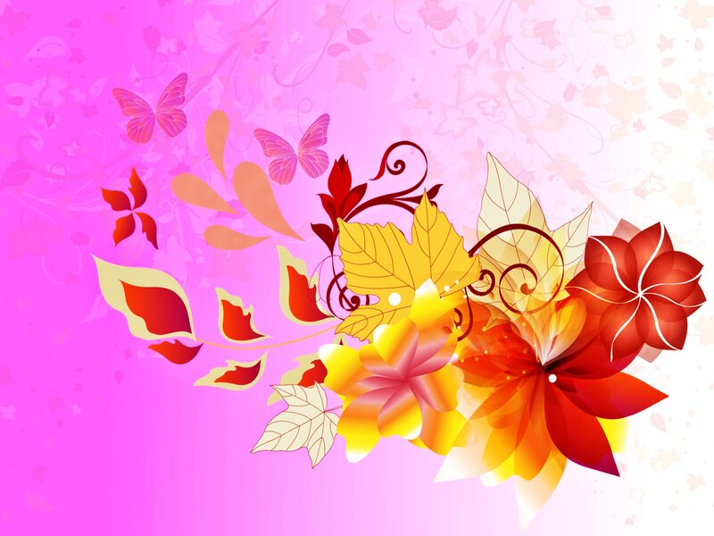 Autumn Leaves and Flowers — Pink